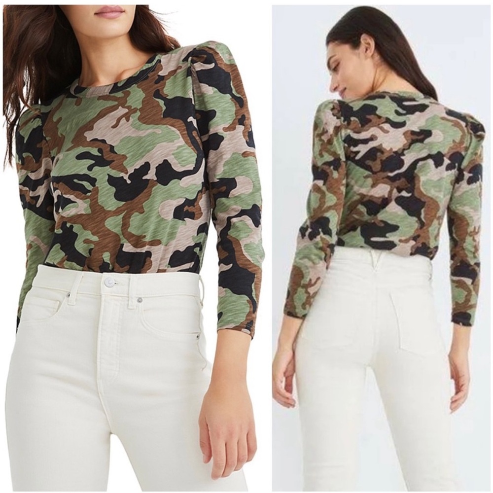 Veronica Beard Porter Puff Sleeve Camo Tee